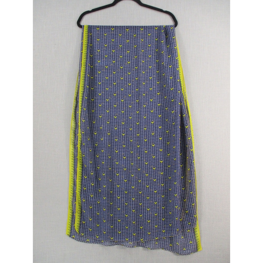 Navy Blue Anchor Neon Yellow Heart Print Sheer Scarf Lime Green Border